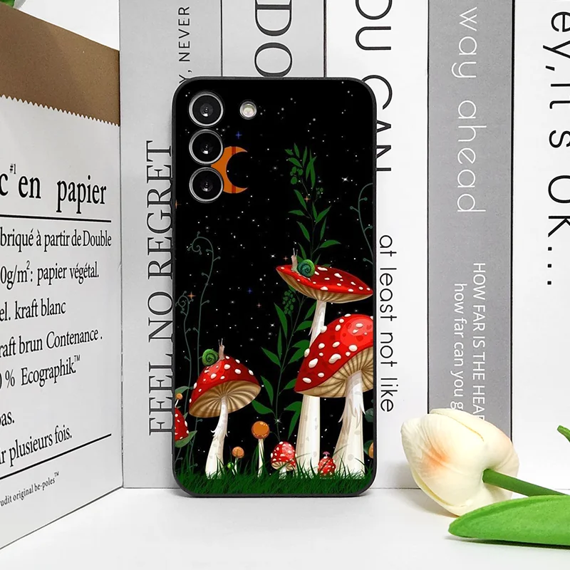 Whimsical Mushroom Collage Art Shockproof Silicone Phone Case - Soft Black Cover