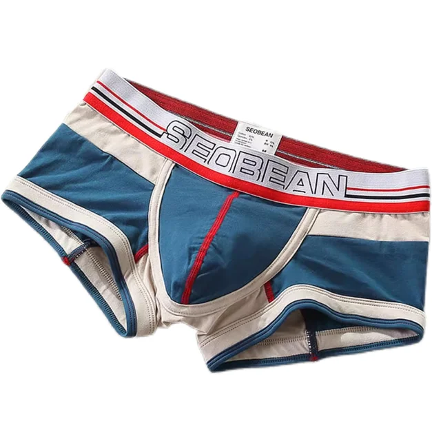 Sous-vêtements à angle plat pour hommes, taille moyenne basse en coton, coupe ajustée, couleur contrastée, sac surélevé en forme de U, sexy 1