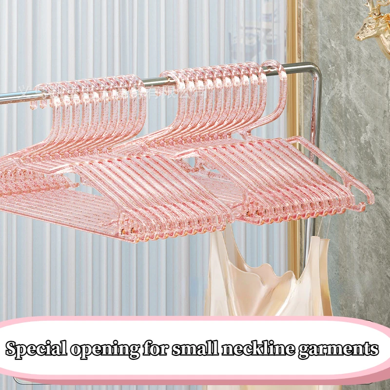 10pc Acrylic Transparent Hanger,Shiny Golden Powder Wardrobe Storage Organizer Racks,Ultra-Thin Space Saving Laundry Hanger,Pink 2