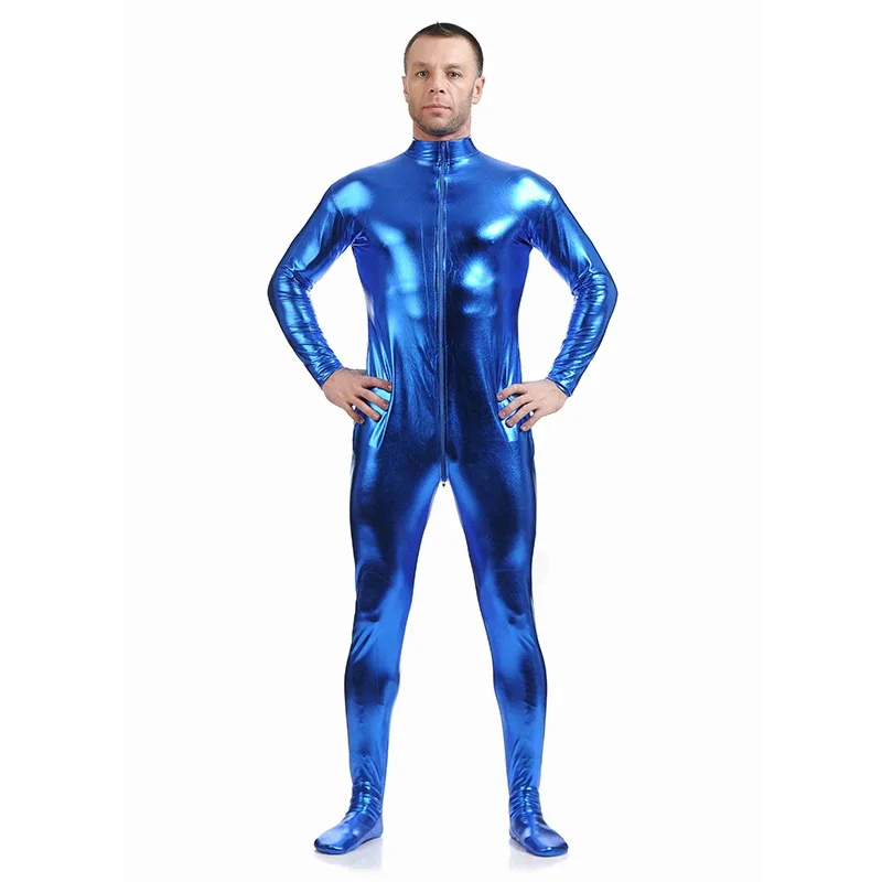 Ensnovo Men Latex Suit Black Shiny Metallic Tights Gold Zentai Suit Full Body Unitard Skin Bodysuit Zipper Front cosplay costume,adult unitard,latex lingerie,mens bondage lingerie