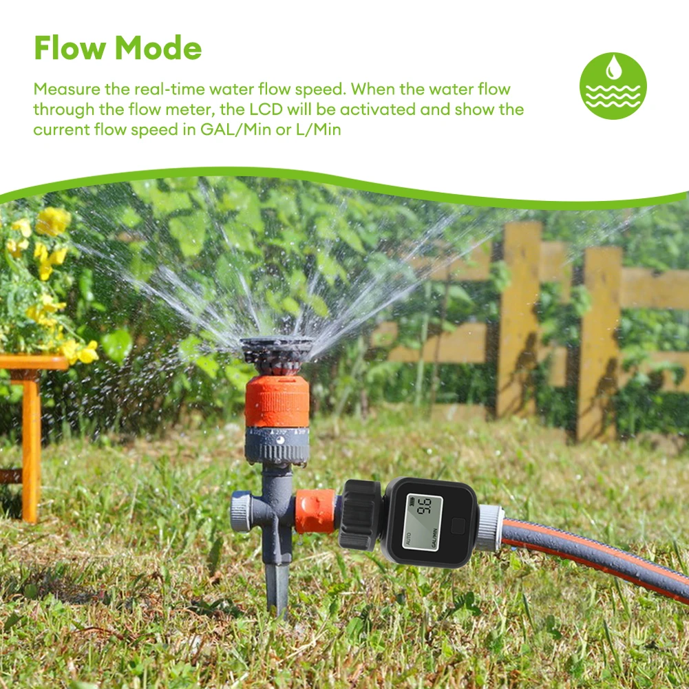 SGS05Garden Water FlowMeter Digital Display Water Consumption Tester FlowVelocity Detector Garden Plant Watering Accessory