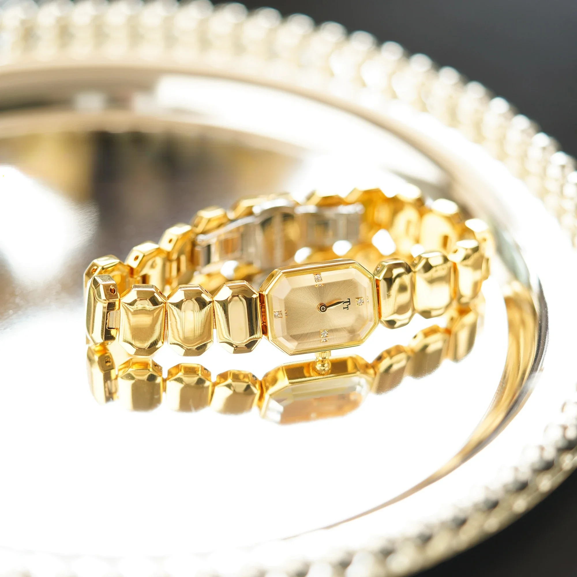 Ladies Diamond Watch Antique Brass Women Luxury