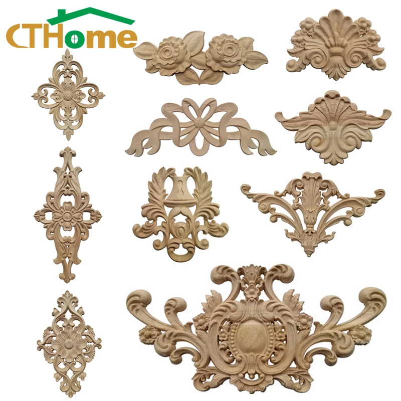 Wooden Figurines Crafts Unique Natural Floral Wood Carved Corner Appliques Frame Furniture Woodcarving for Home Decor | Дом и сад