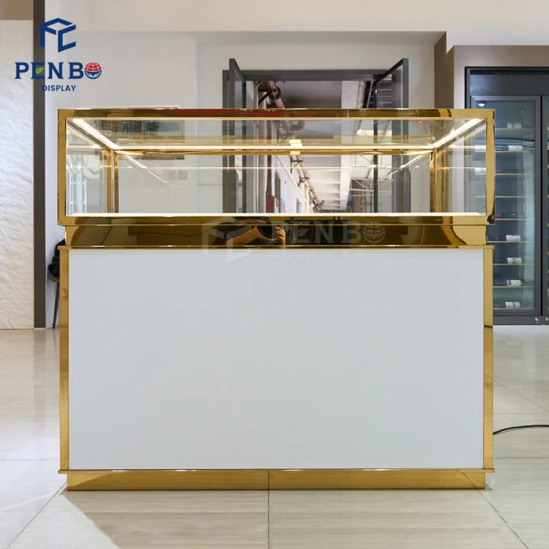 맞춤형 모던 주얼리 디스플레이 쇼룸 인기 있는 보석 유리 진열장 및 스테인리스 스틸 시계 주얼리 쇼케이스