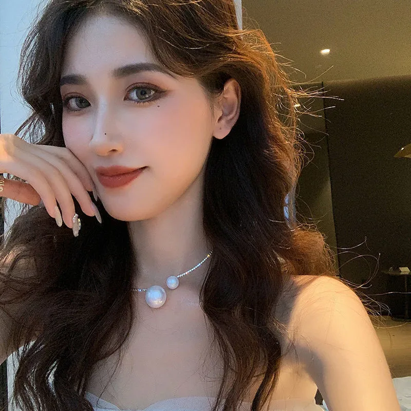 Korean Romantic Rhinestone White Pearl Torques Opening Adjustable Necklaces Women Collarbone Choker Torque Banquet Charm Jewelry women jewelry,velvet choker necklaces
