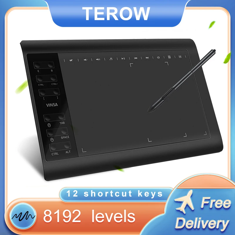 

TEROW VIN1060 106 Inches 8192 Level Battery-free Pen Support Windows Mac Digital Graphics Tablet for Drawing Animation
