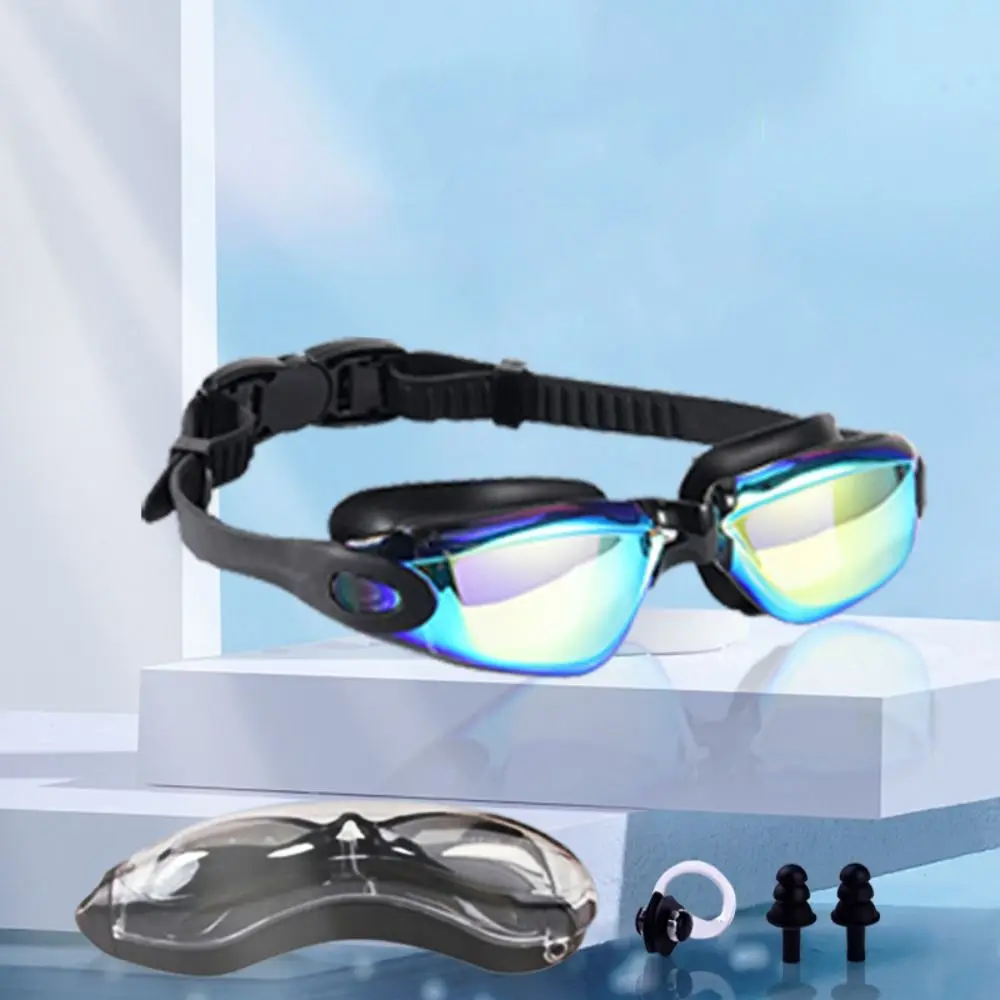 

Wide Vision Swim Glasses with Earplug UV Protection Swimming Eyewear Anti-fog Anti-leakage Electroplated Flat Glasses