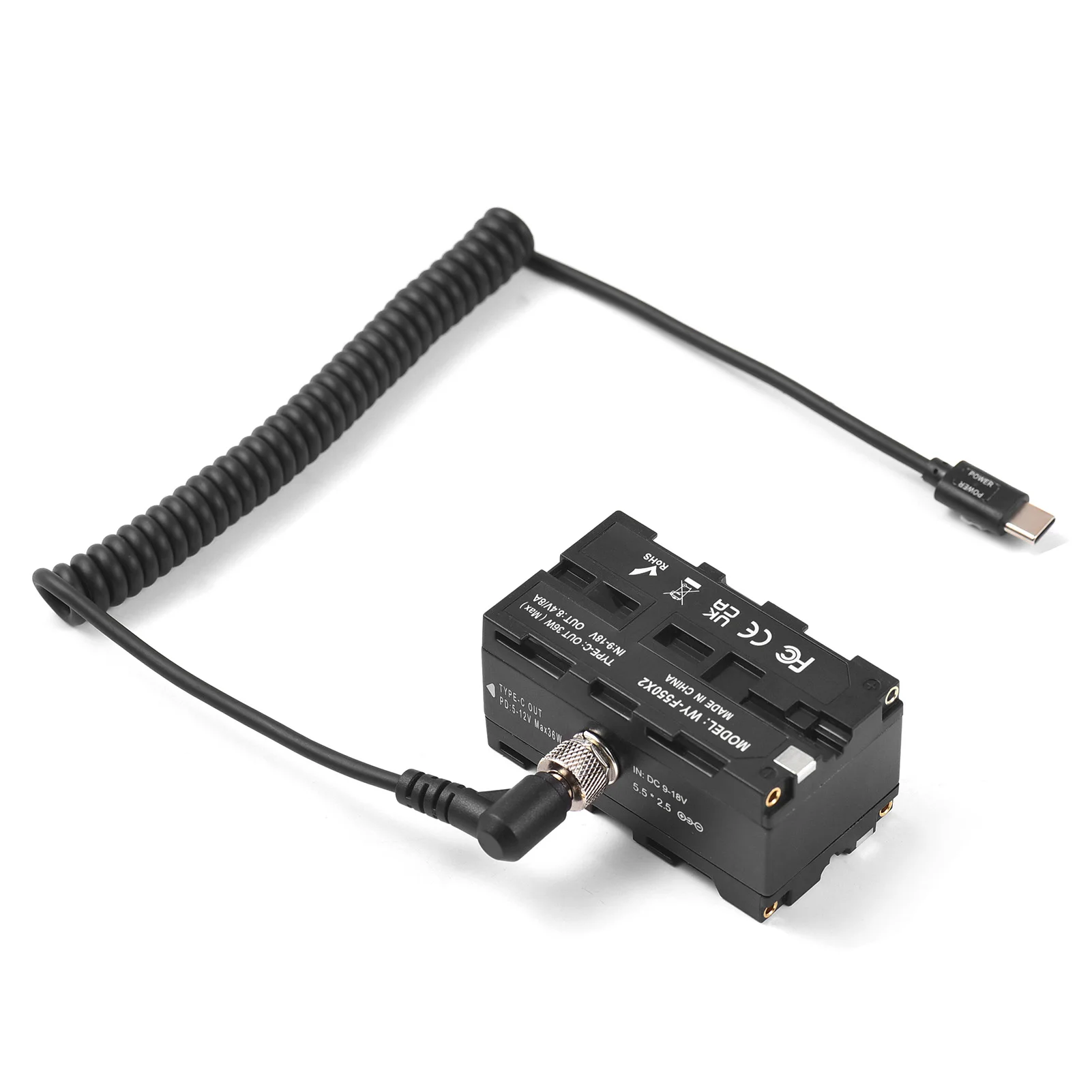 C타입-양면 더미 배터리 전원 어댑터, 필드 모니터 LED 조명용 출력 케이블, NP-F550, 570, 770/970, 5-12V
