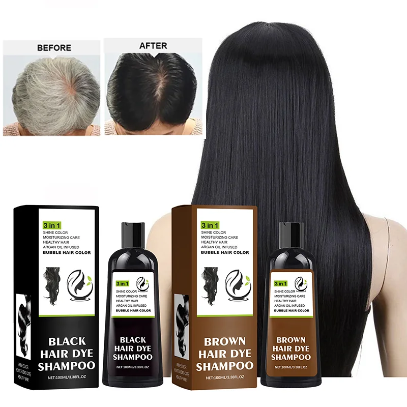 3IN1 Hair Dyeing Plant Bubble Hairdressing Shampoo Grey Hair Covering Gentle Moisturize Clean Protection Herbal Ingredients