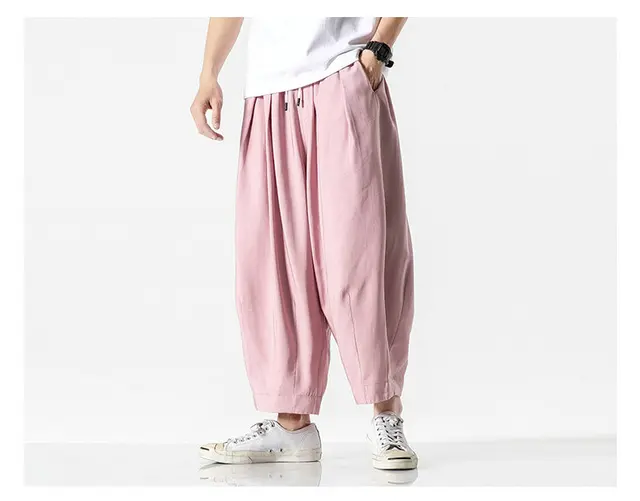 Pantalones anchos a rayas para hombre, ropa de calle hinchable, pantalones  de chándal, moda coreana, para correr, informales, 2020 - AliExpress