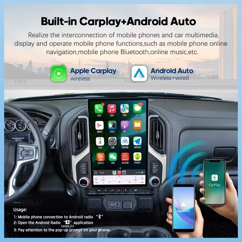 Autoradio Android per Chevrolet Silverado 2019-2023 GMC Sierra 1500 2500 3500 GPS Navigatore Registratore Accessori Auto - immagine 5