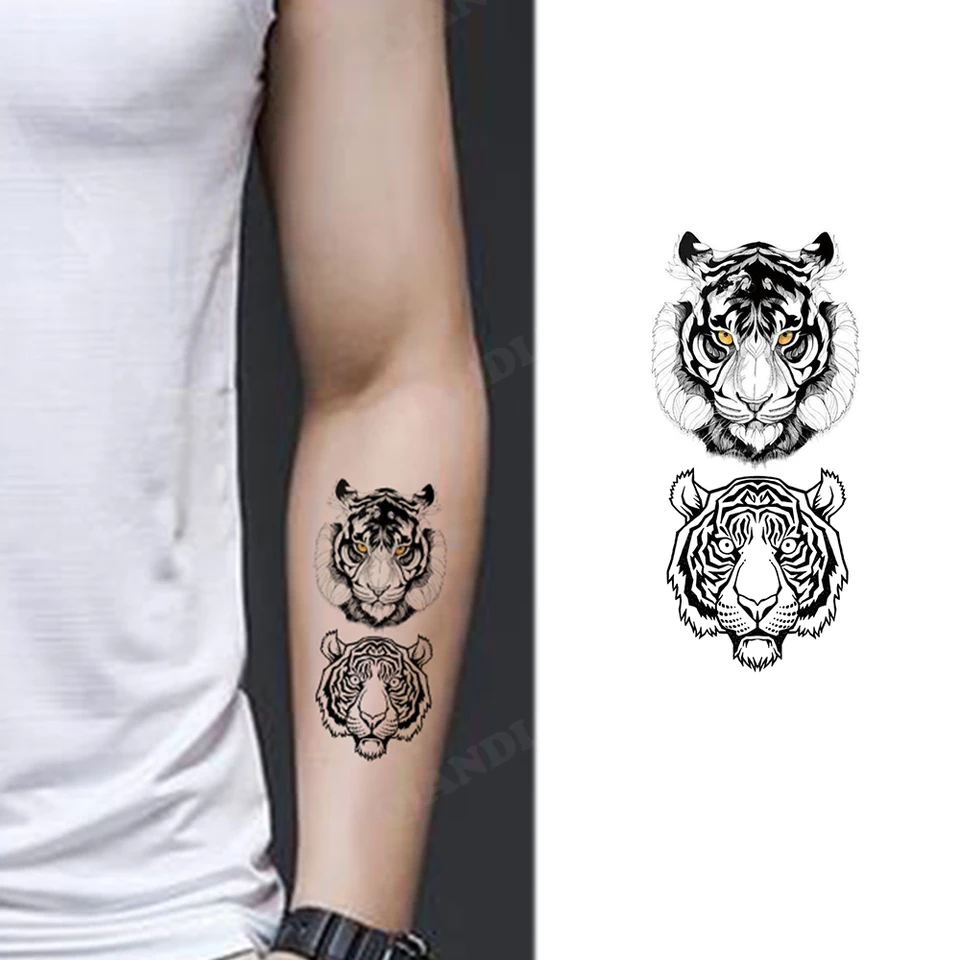 Kleine Wasserdichte Temporäre Gefälschte Tattoo Aufkleber Tiger Wolf Drache  Pfeil Kompass Mo Kunst Arm Handgelenk Hals Mini Mann Tattoo, image size:960x960