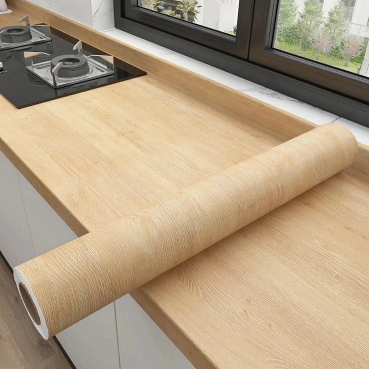 1 Roll Pvc Oil-proof Wood Grain Sticker Self-adhesive Wallpaper For Kitchen Countertop Furniture Cabinet Table Wall Renovation 2
