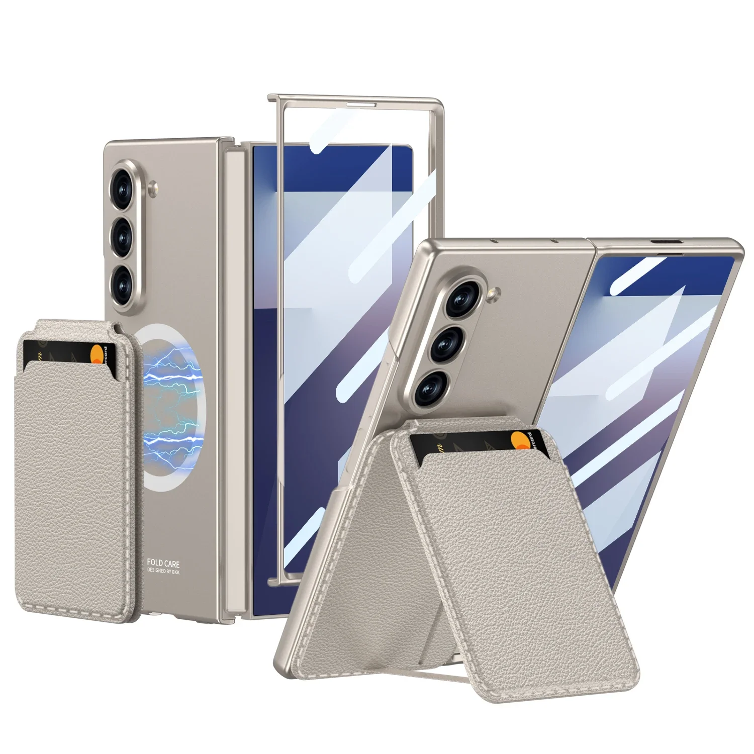 Magnetic Detachable Card Holder Phone Case with Tempered Film Protective Cover