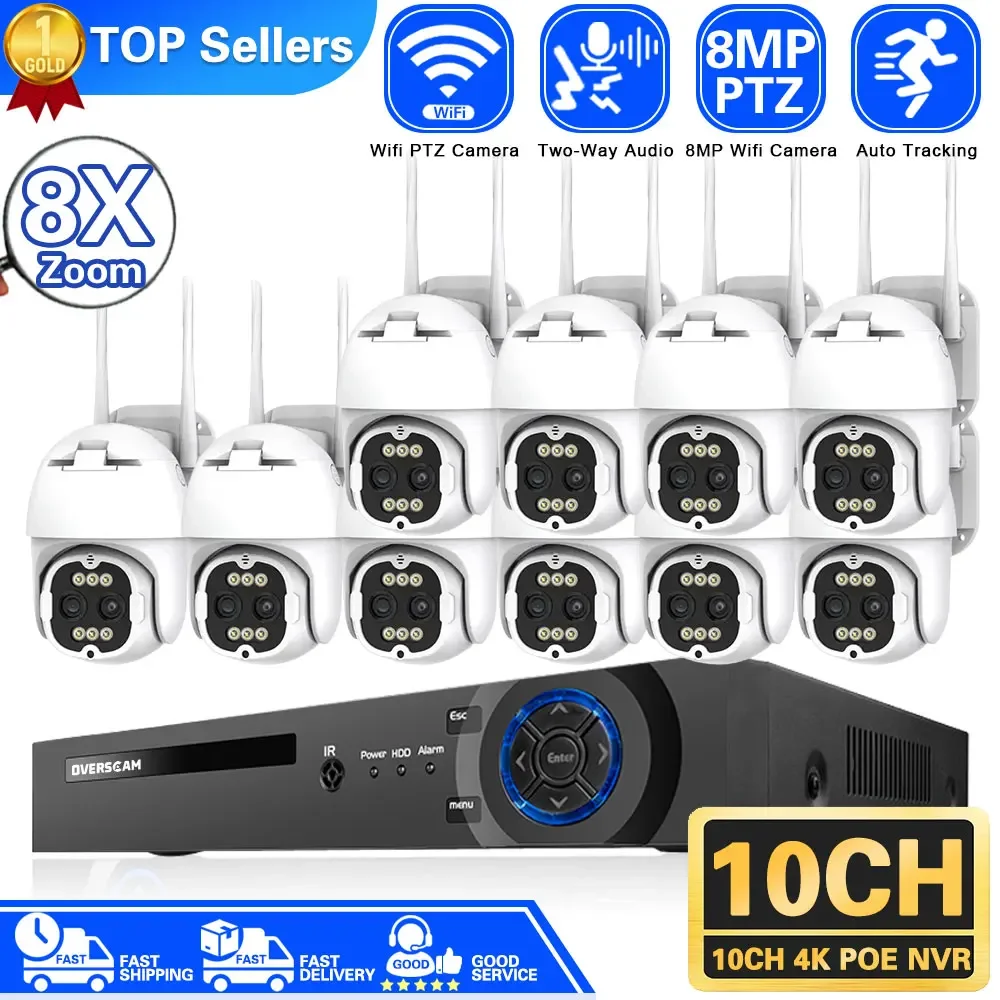 4K 8Mp Dual Lens 8X Zoom Wifi Camera Ptz Security Protection Motion Rilevamento Umano Outdoor 10Ch 4K Nvr Cctv Survalance System