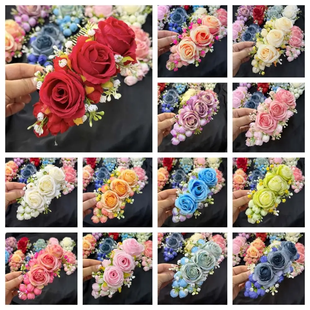 Elegante Fermaglio per Capelli con Fiori Stile Thai, Pettine a Rosa in Plastica e Tessuto, Fermacapelli per Chignon da Festa - immagine 6