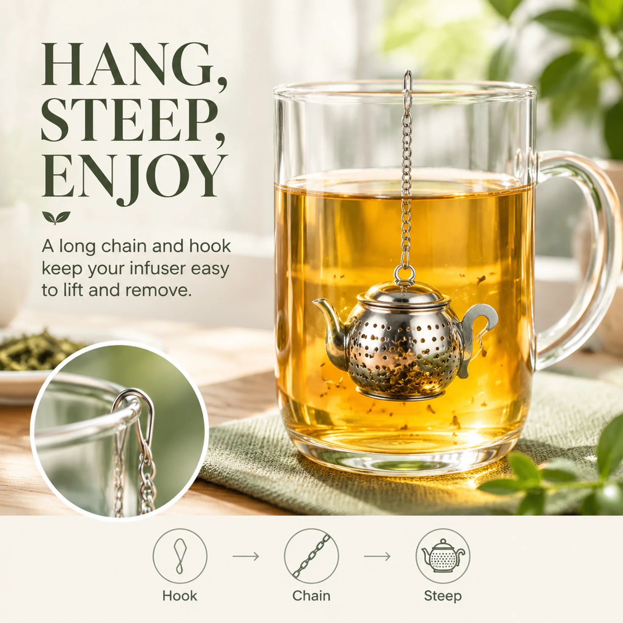 Elegant Teapot-Shaped Stainless Steel Loose Leaf Tea Infuser with Drip Tray