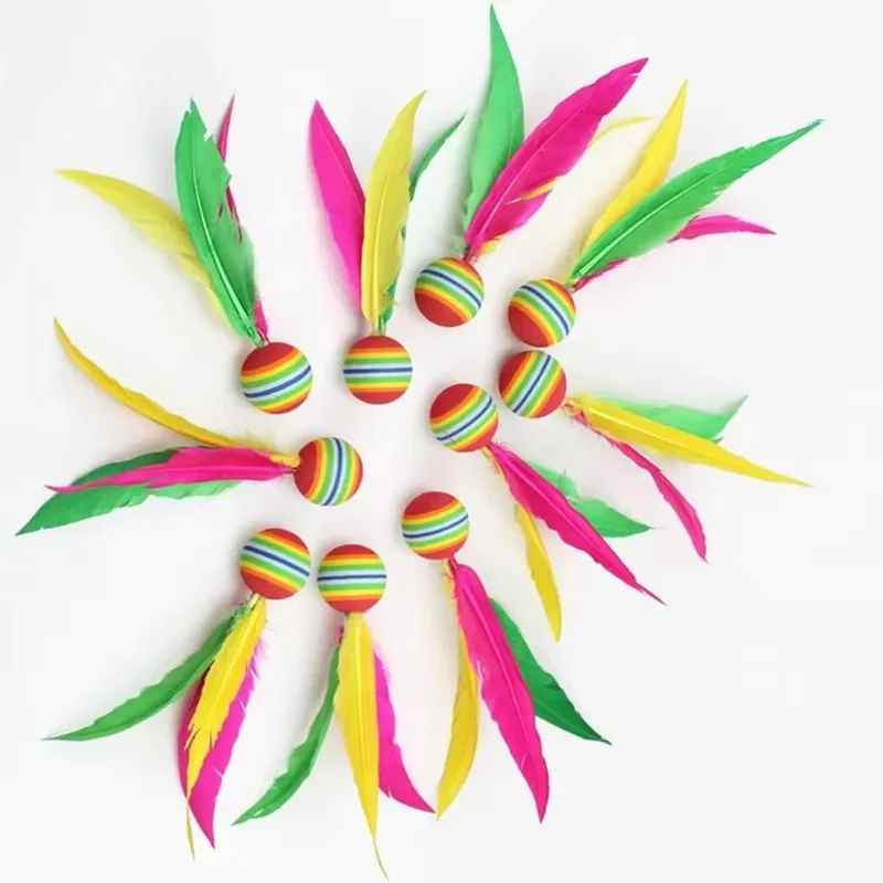 10pcs Colorful Feather Shuttlecock China Jianzi Foot Kick Hand wheel Fancy Goose Feather Shuttlecock Fitness entertainment