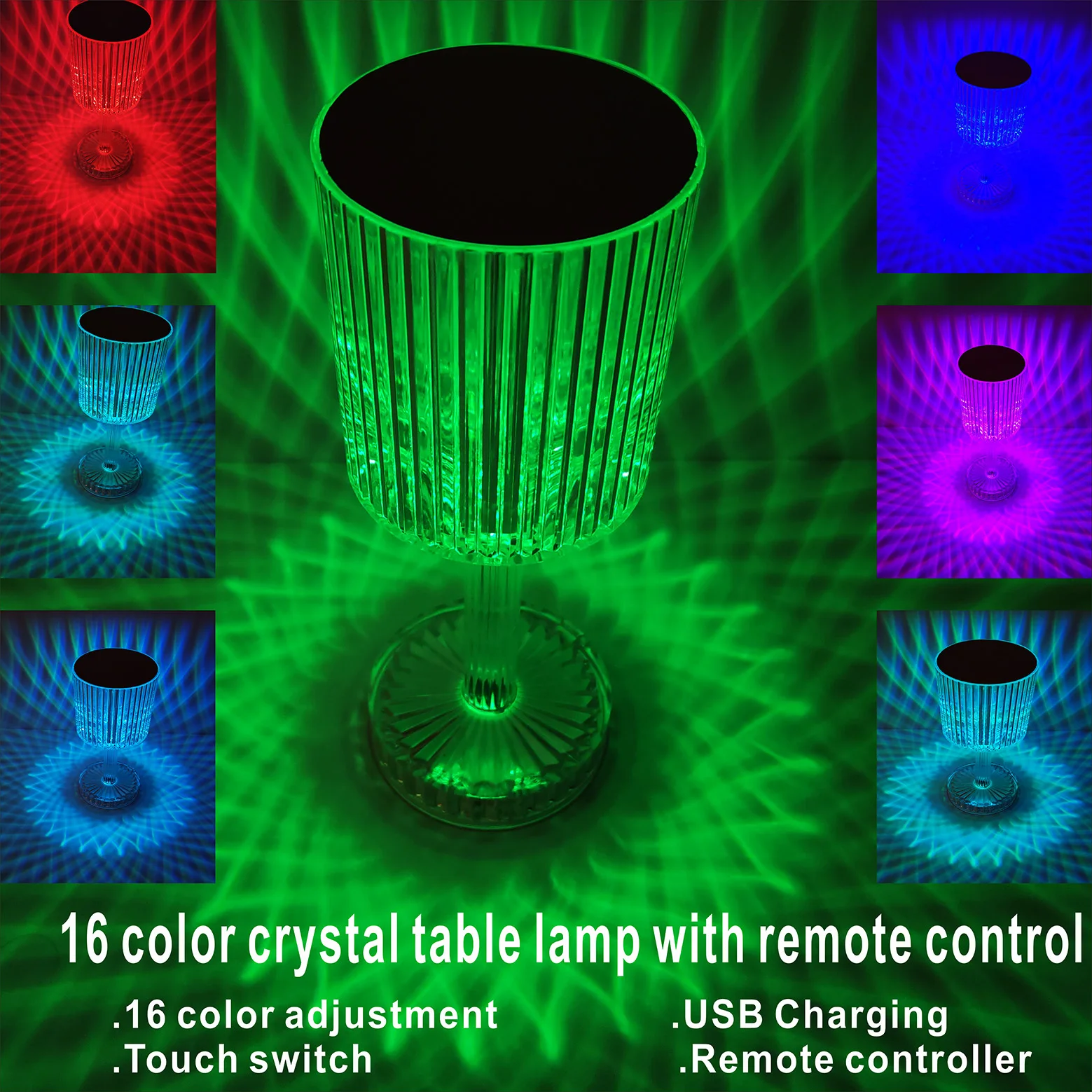 CrystalTableLamp16ColorsRemoteTableLampwithTouchSwitch