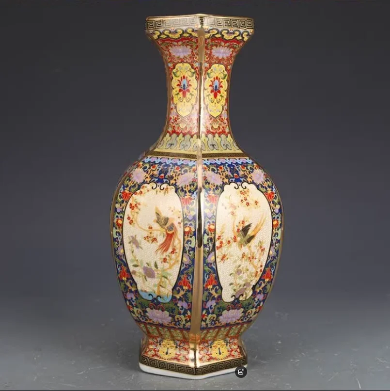 26.5cm/Jingdezhen Ceramic Hexagonal Vase Antique Enamel Porcelain Antique Antique Antique Entrance Vase 6