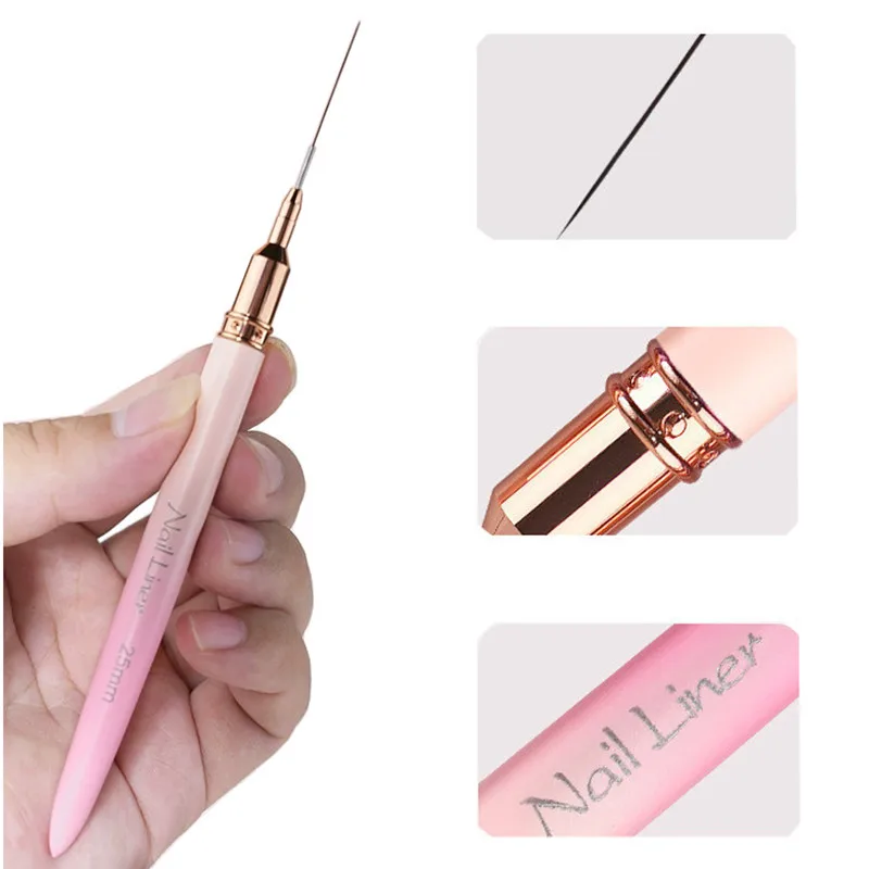 6/9/12/15/18/25mm Pink Gradient Handle Nail Art Liner Brushes Gel Nail Brush Gel Nail Polish Painting Brush Drawing 2