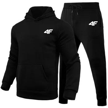 Set di abbigliamento sportivo casual con cappuccio da uomo per l'autunno e l'inverno, pullover stampato di alta qualità + pantaloni da jogging fitness set da 2 pezzi 1