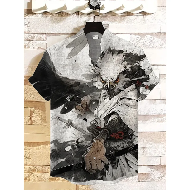 Men's Floral Otter Water Japanese Art Print Casual Shirt Harajuku Summer Hipster Button Down Shirts Holiday Hip Hop Streetwear