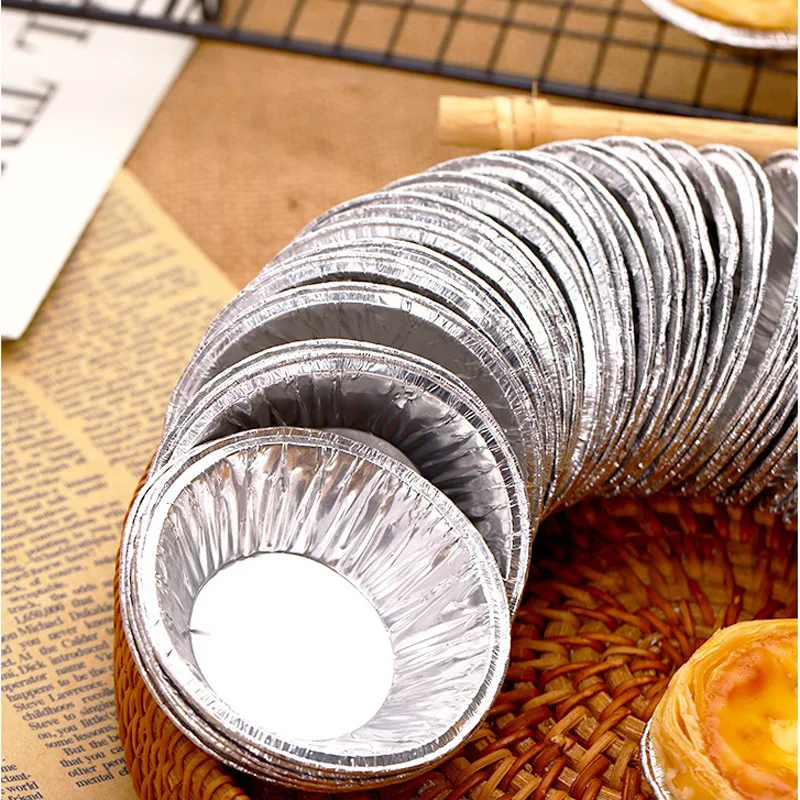 

100pcs Disposable Aluminum Foil Round Egg Tart Mold Tins Cake Cups Molds Cupcake Muffin Baking Cup Tartlets Pie Pans for Kitchen