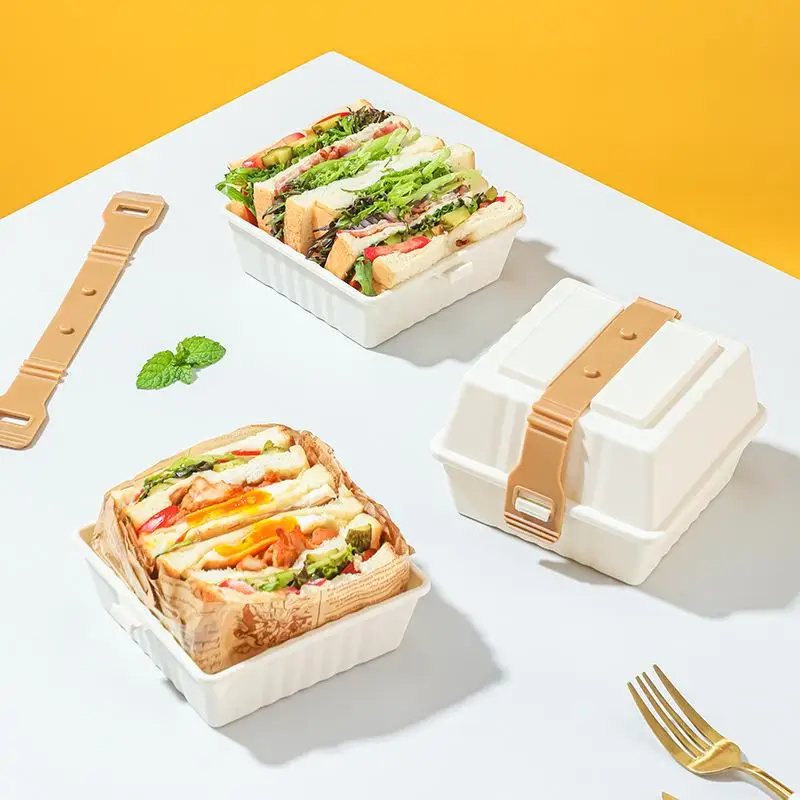 Lunch Box Sandwich Bento Box Sandwich Containers With Sturdy Strap Portable Burger Food Storage Case For Picnics School Outdoor - 6
