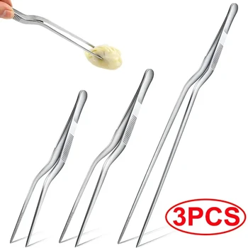 Stainless Steel Precision Food Clip – Kitchen Tweezers for Barbecue, Cooking & Cake Decoration (1/2/3-Piece Set)