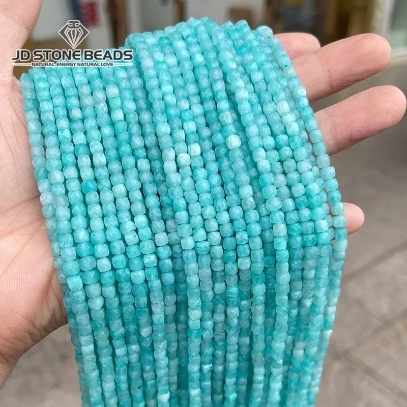 

4-5mm Natural Stone Amazonite Faceted Square Beads Loose Spacer Small Cube for Jewelry Making Bulk DIY Bracelet Charms Accessory