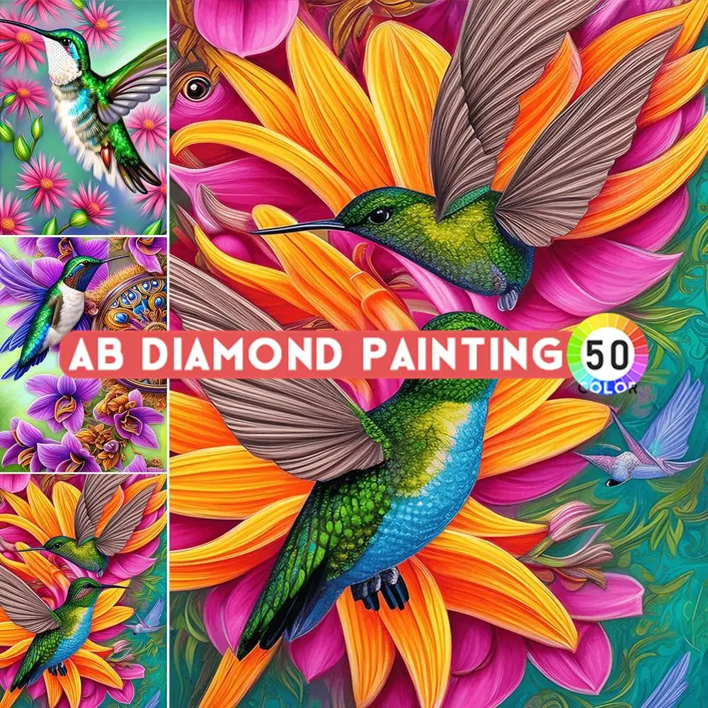 

5D AB Flower Birds Full Round Drill Diamond Painting Kit Домашнее декоративное искусство Животные Мозаика Бриллиантовые стразы Рисование