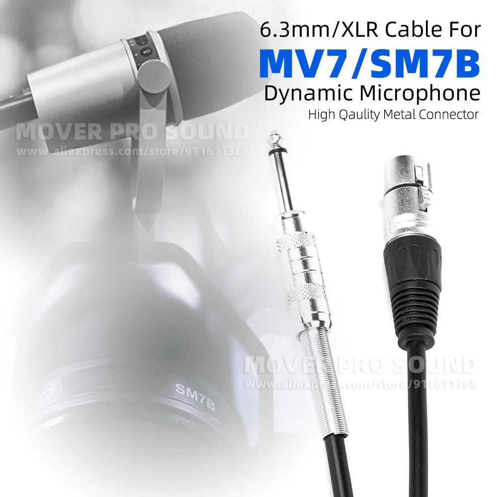 Xlr Femmina A Jack Da 6.3Mm Mono Mic Cord Per Shure Mv7 Mv 7 Sm7B Sm 7B Cavo Microfono Dinamico Piombo Mixer Audio Altoparlante Pa Amp