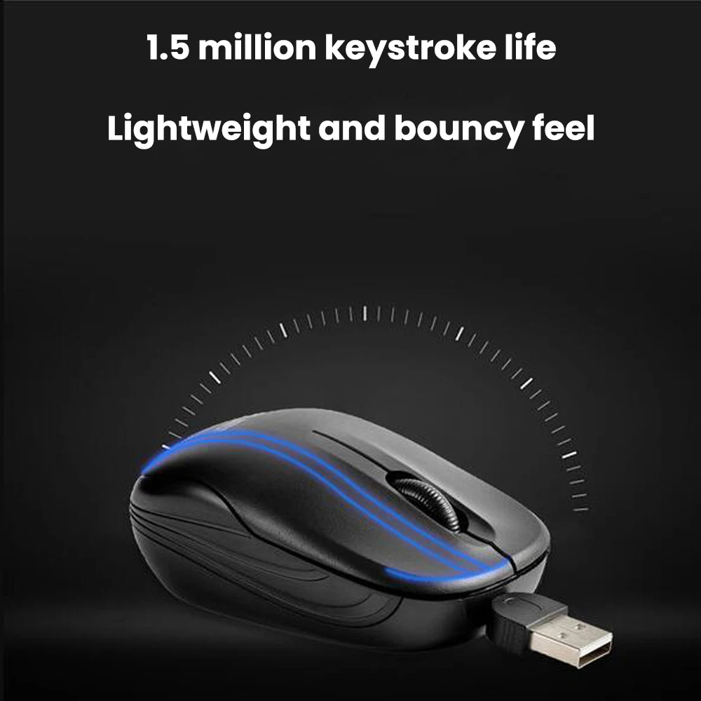 Retractable Wired Gaming Mouse 1000DPI Optical