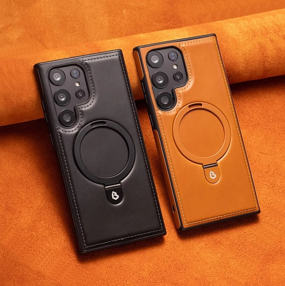 Premium Retro Leather Magnetic Case with Wireless Charging and Shockproof Design