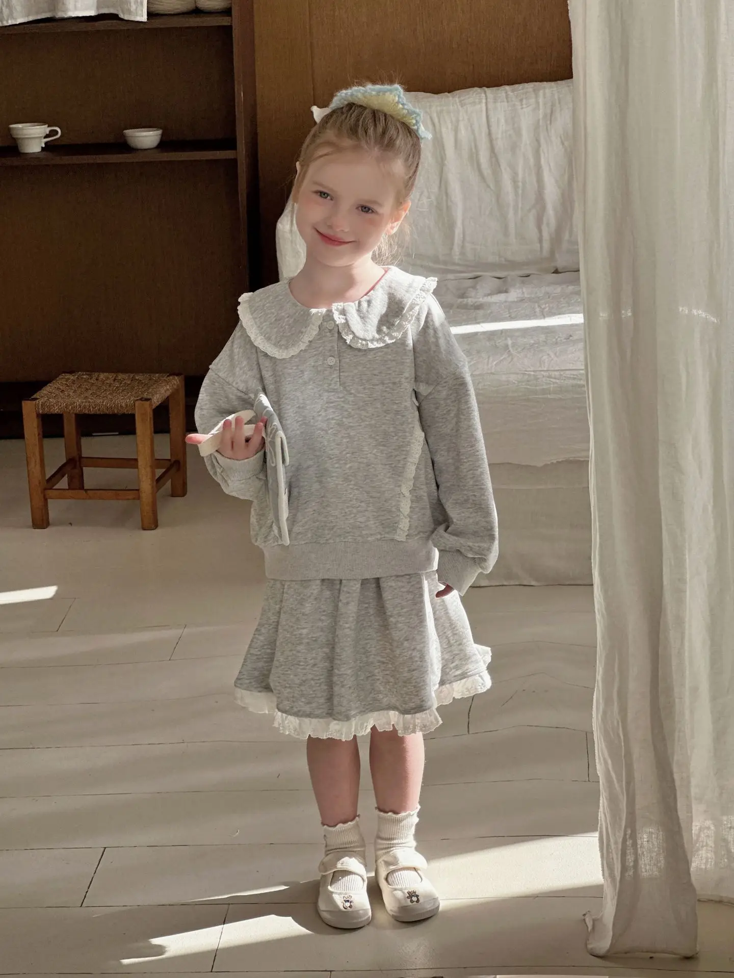 2025 Autumn Children Outfit 2PCS  Kids Sweater Set 9M-5T  Girls Baby Bead Pullover + Short Skirt