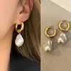 Boucles d'oreilles Vintage en forme de cercle pour femmes, bijoux baroques en perles, couleur or, clip rond, tempérament élégant, cadeaux de fête, nouvelle collection