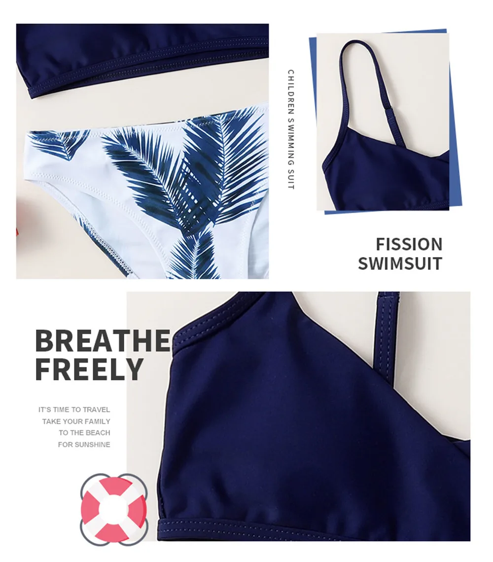 Girls Swimsuit Leaf Print Kids Swimwear Summer Girl Adjustable Bikinis Children Baby Bandage Biquini Infantil
