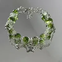 Bracelet papillon Super féerique pour femmes, Design de Niche, perles vertes douces, glands, chaîne élastique, bijoux exquis pour filles 2