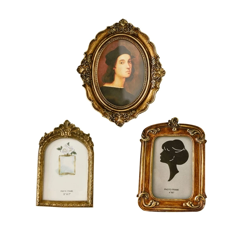 Aesthetic Vintage Photo Frame Royal Court Style Resin Photo Frame Imitation Wood Embossed Picture Home Ornaments photo frame wood canvas frame wood photo frame wood frame wood picture frame art frames