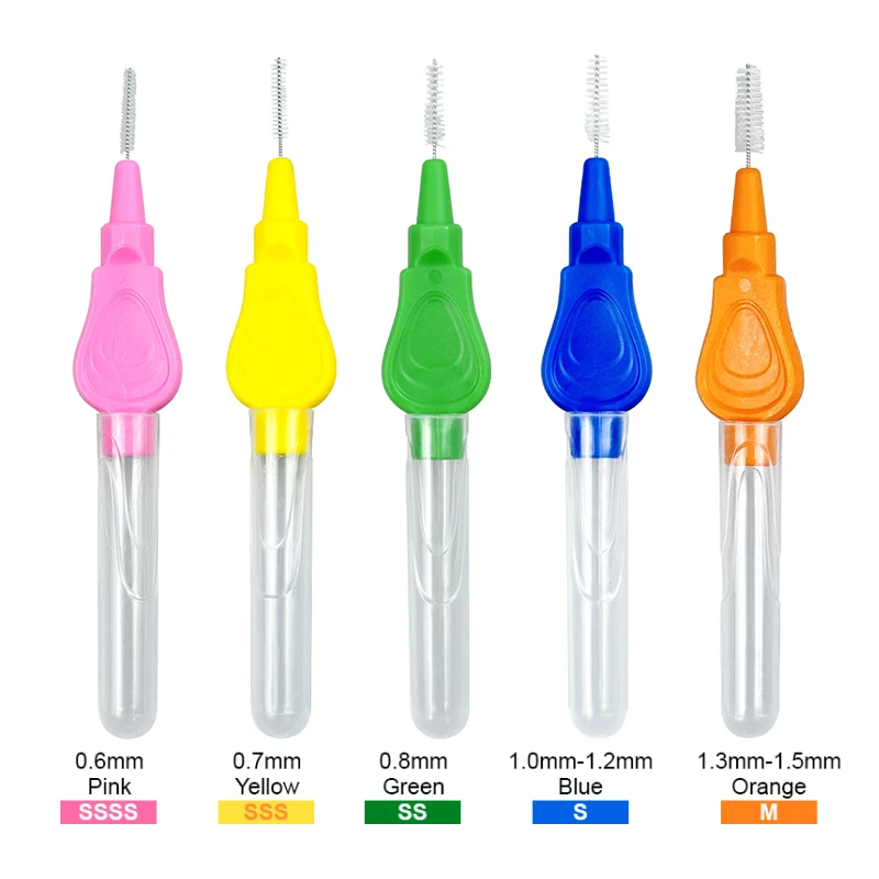 5개입/박스 I형 치간 칫솔 0.6-1.5mm 치아 사이 청소 구강 관리 교정용 치실