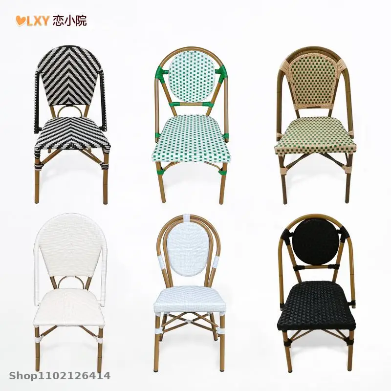 French dining chair rattan chair back stool balcony outdoor bamboo coffee shop leisure American country retro single