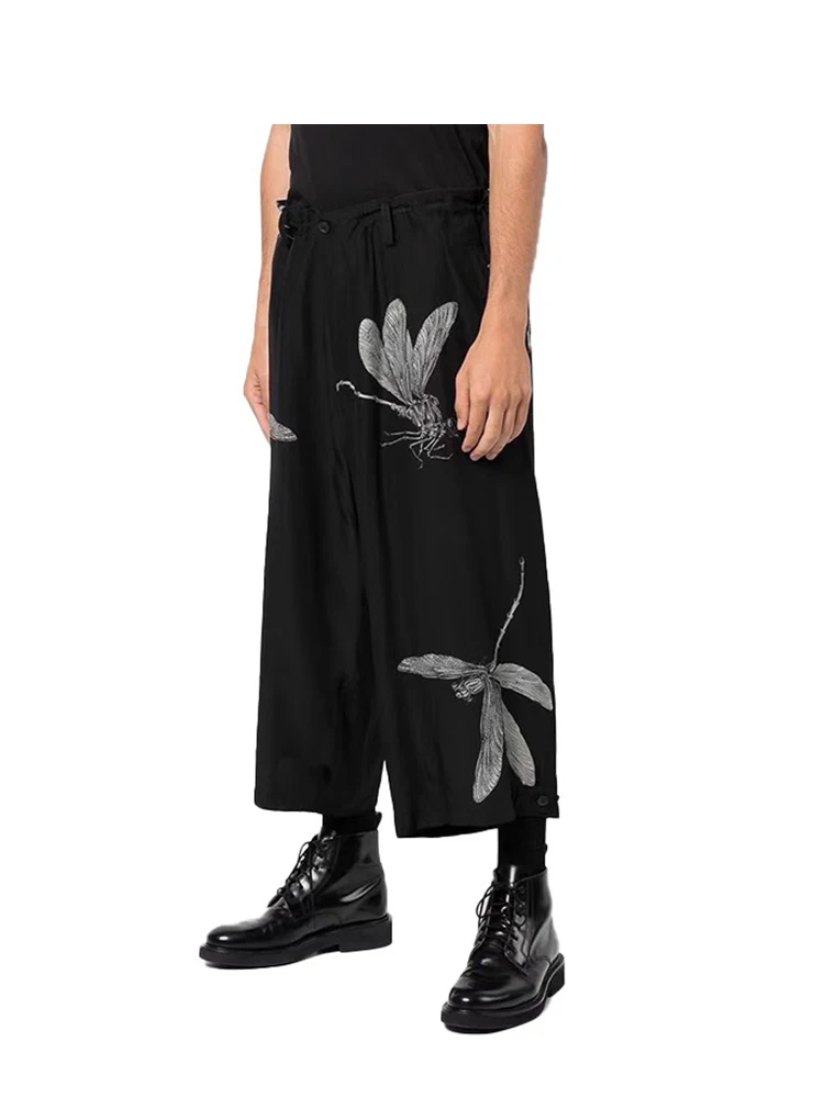

Dragonfly printing pants Japan fashion design style Unisex wide leg pants Owens pants dark style pants for man's clothing