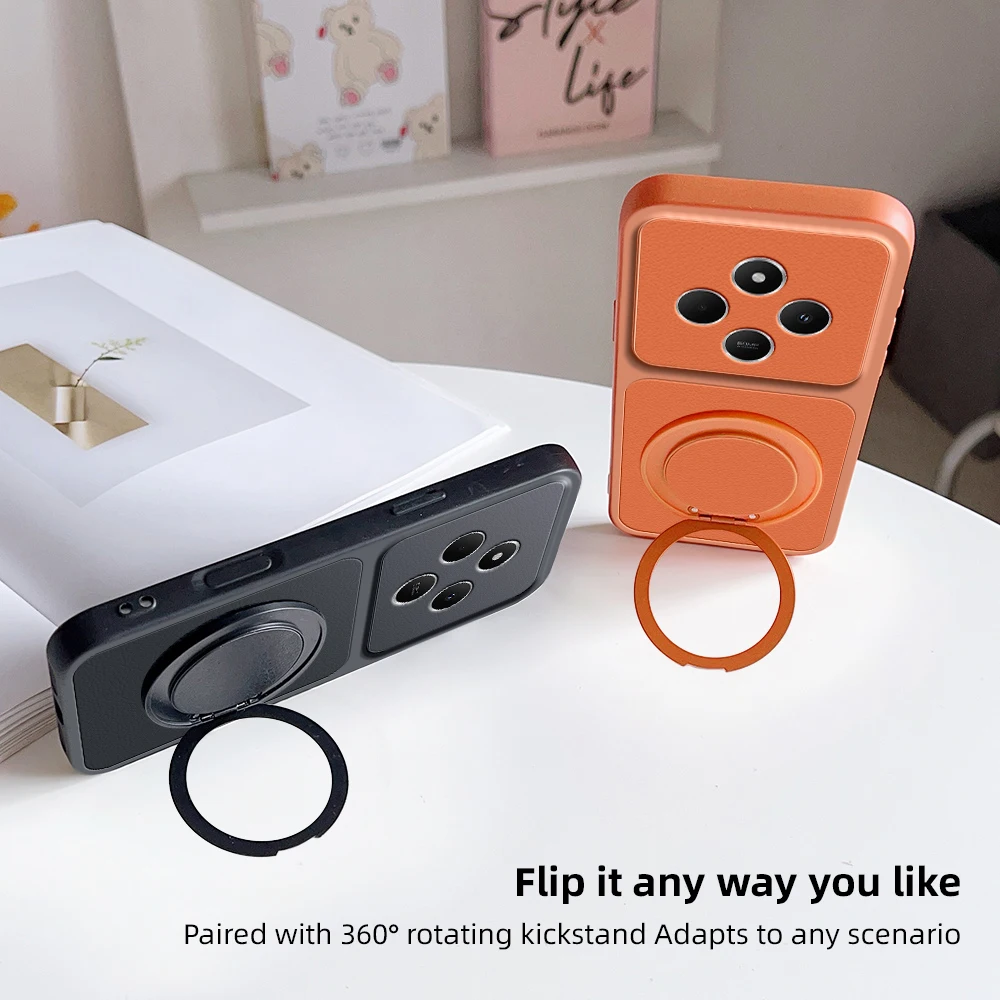 Elegant 360° Rotatable Kickstand Phone Case with PU Leather Texture - Shockproof and Stylish Cover