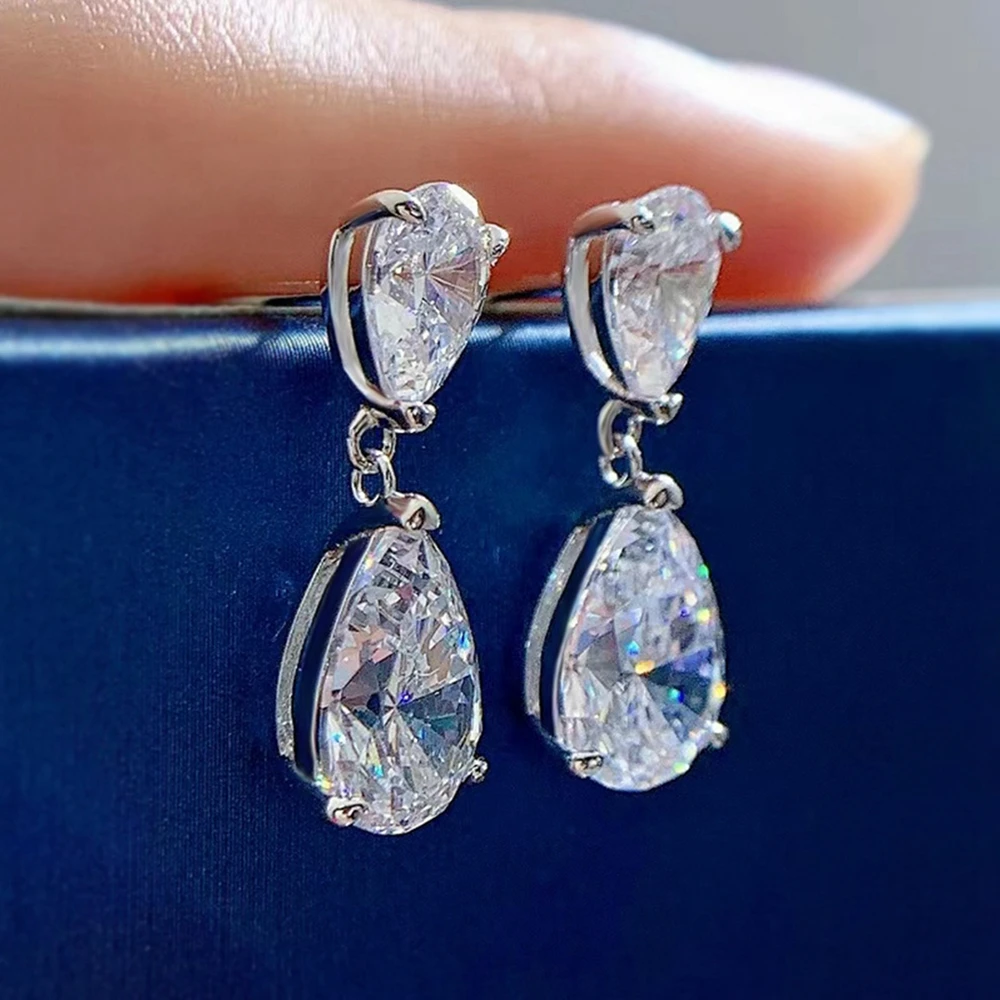 [PRIMAUTE] 925Silver☆Water Drop Earring 925 Silver Water Drop Cubic Half Moon Stick Drop Earring