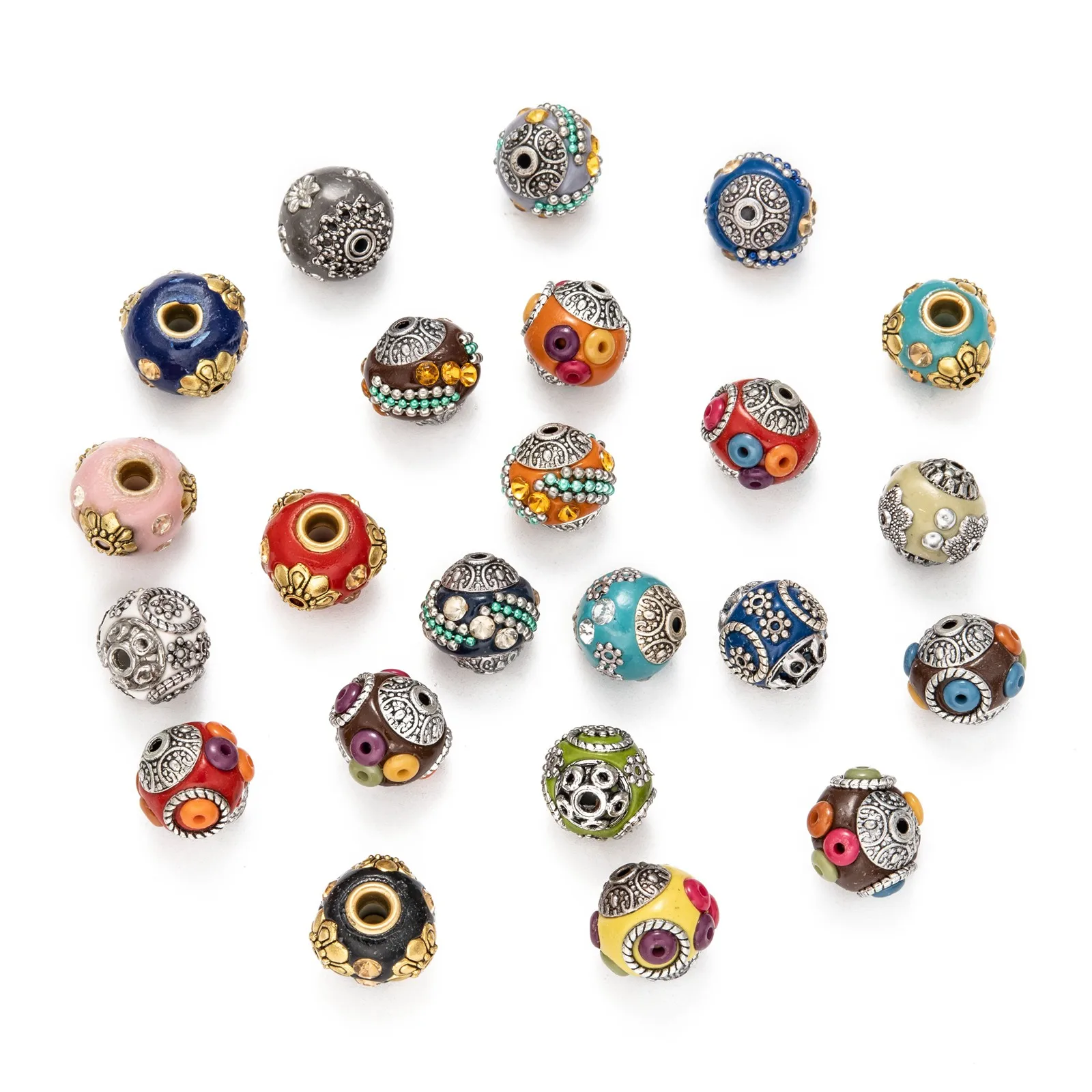 

100pcs Handmade Indonesia Beads Colorful Polymer Clay Round Beads With Alloy Cores For Bracelet Necklace Jewelry Making 11~21mm