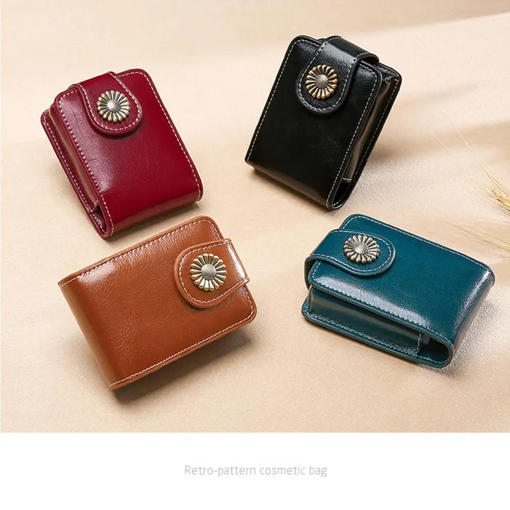 Leather Portable Lipstick Organizer Case with Mirror