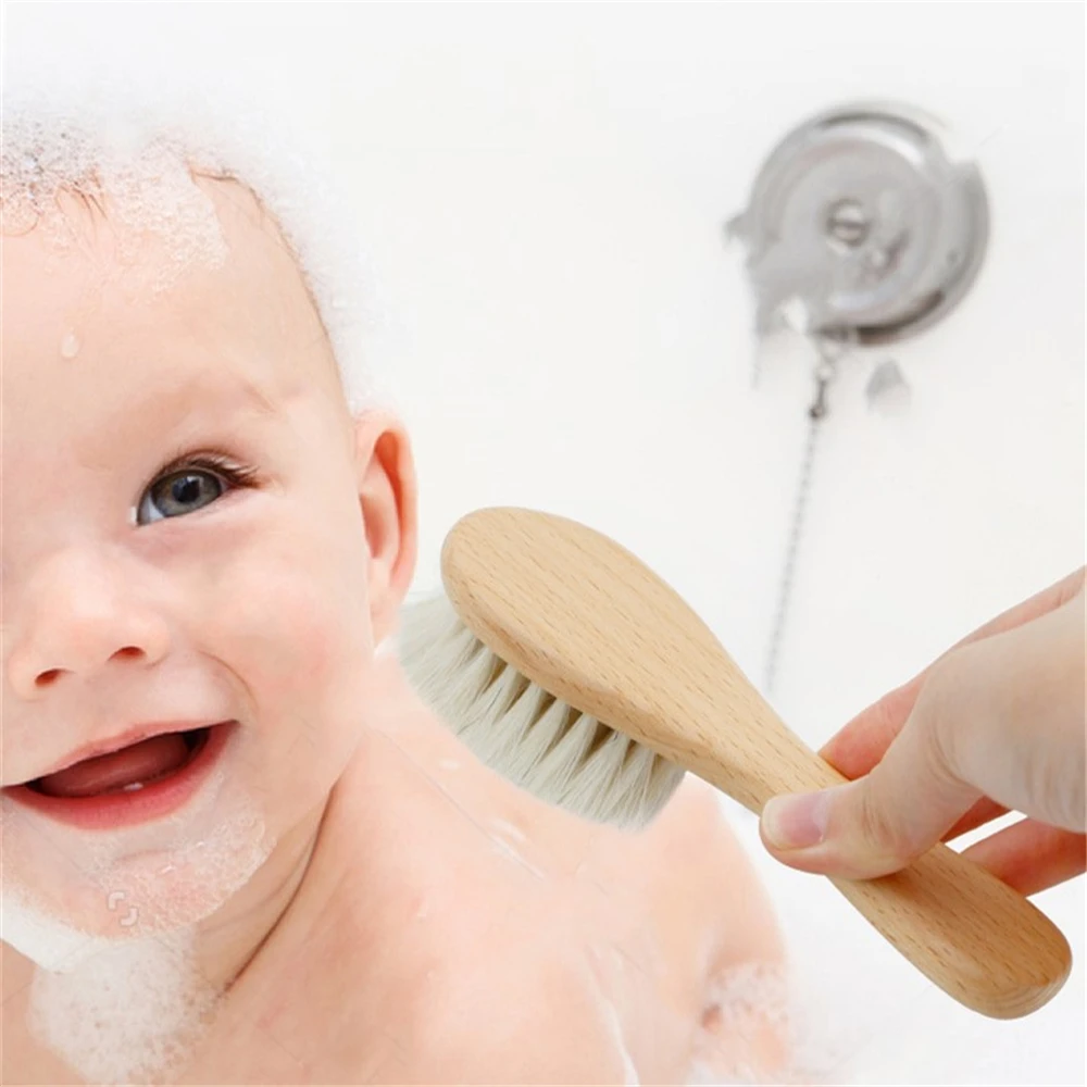 Newborn Baby Hair Bath Brush Comb Natural Wooden Soft Wool Brush Head Comb Infant Head Massager Portable For Kids hair comb curly hair brush hair brush comb hair comb set wooden handle brush head massager
