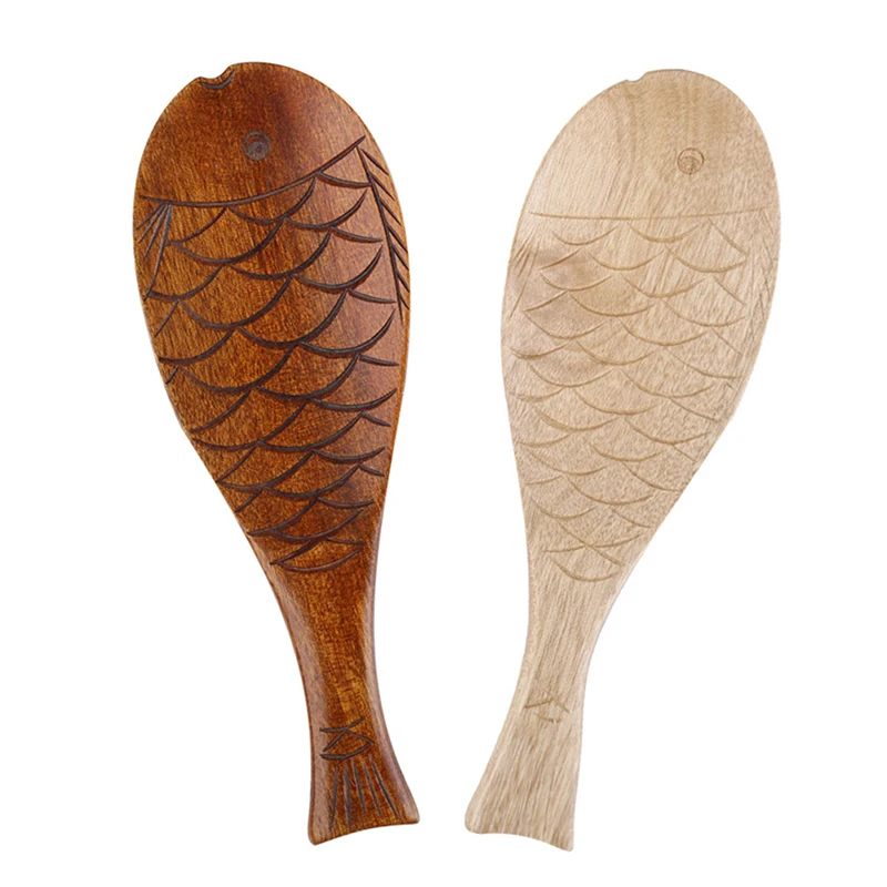 Retro Japanese Creative Fish Shape Wooden Rice Spoon Scoop Non-stick Kitchen Cooking Utensils wooden cooking spoon cooking scoop