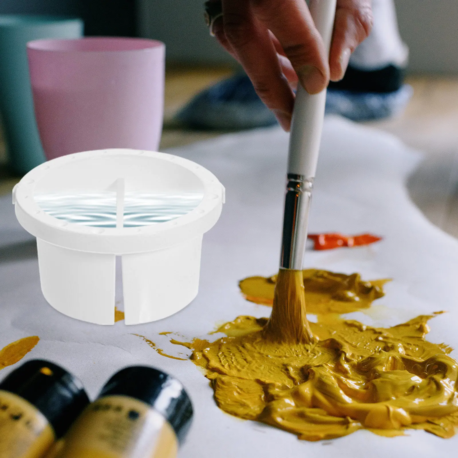 페인트 브러시 세척기 소형 재사용 가능 브러시 홀더 (아티스트, 학생, 가정용) 플라스틱 물통 편리한 세척기